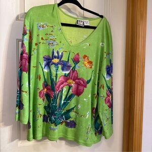 Vibrant Floral V-Neck Blouse - Green